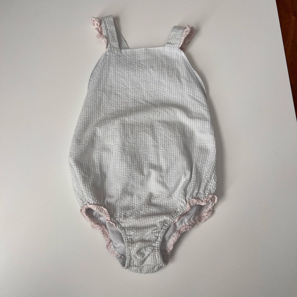 Little English White Romper with Pink Trim size 5